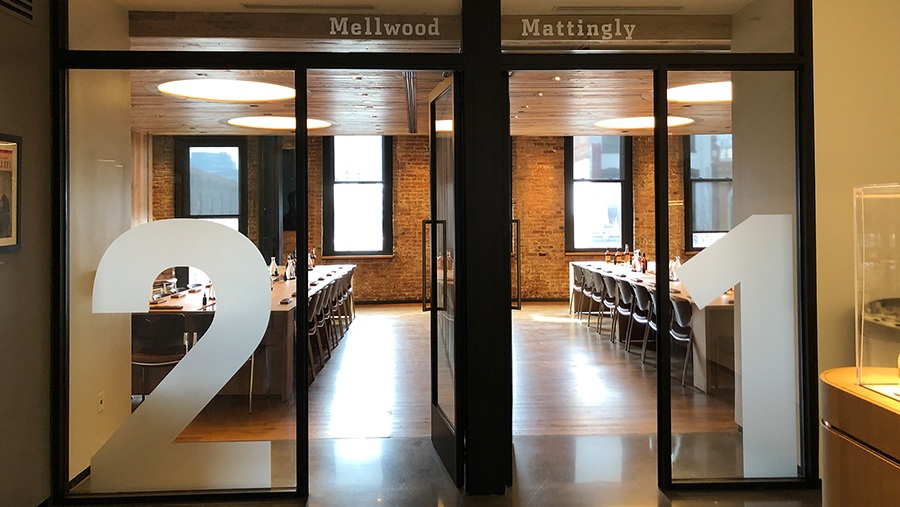 entryway to two numbered rooms used for whisky tastings labeled 2 and 1