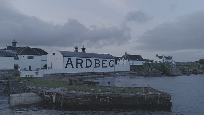 A view of the Ardbeg distillery along the waterfront